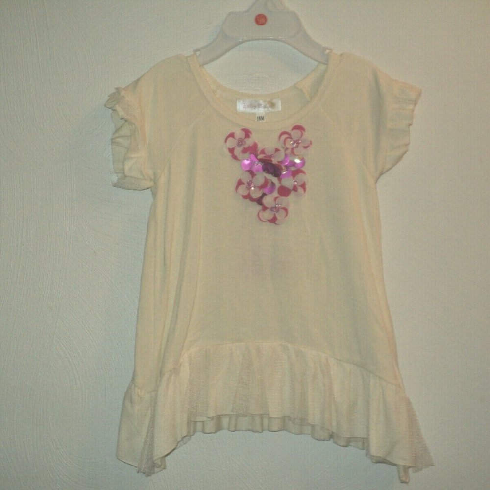 NEW Gymboree Baby Sara Tunic Top Size 18 Mos Cream, Pink Flower Appliques N1744